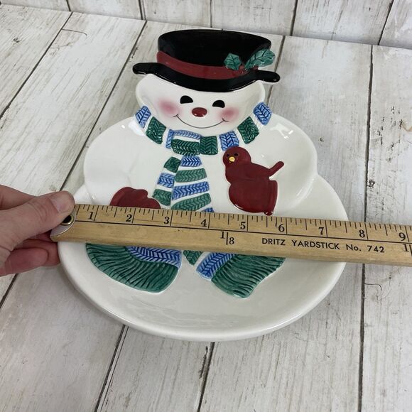 Hallmark Holiday Snowman & Red Bird Ceramic Candy Dish Or Wall Hanging Vintage - Picture 3 of 7
